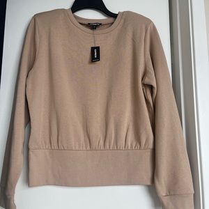 Tan Pullover Sweatshirt with Shoulder Pads